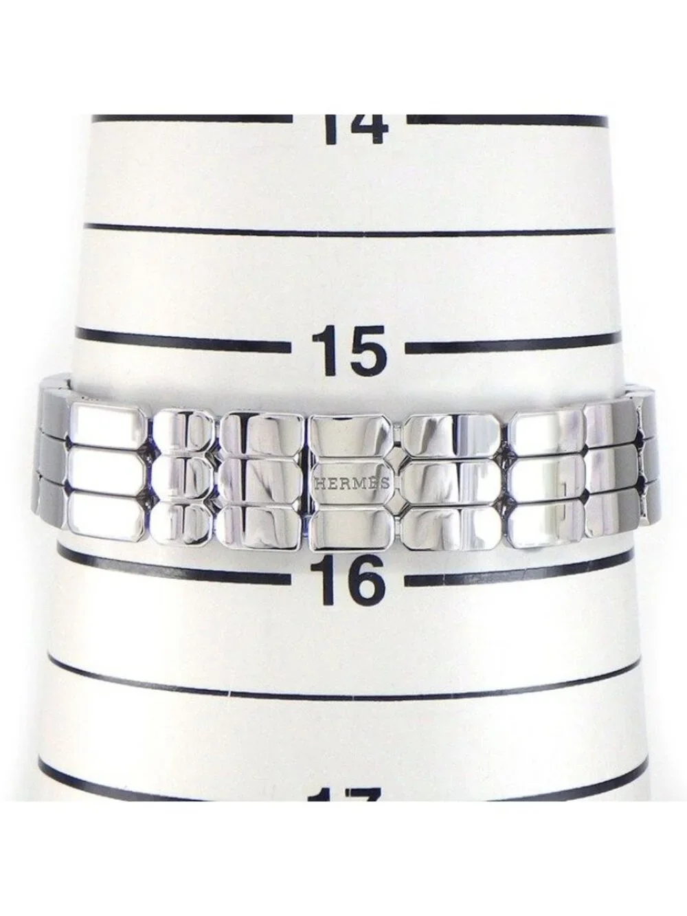 Hermes Watch Kelly Rock Motif Cadena Rectangular White Dial SS Quartz Analog